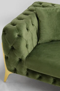 Narożnik Prawy Welurowy Pikowany Zielony Glamour 240x180 Cm Nogi Złote
