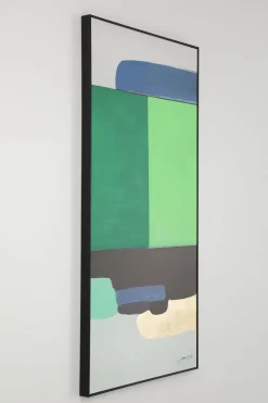Obraz Abstrakcyjne Kształty Ręcznie Malowany 73x143 Cm Zielony