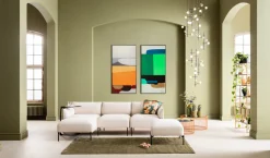 Obraz Abstrakcyjne Kształty Ręcznie Malowany 73x143 Cm Zielony