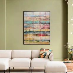 Obraz Abstrakcyjny Kolorowy Z Czarną Ramą 80x100 Cm