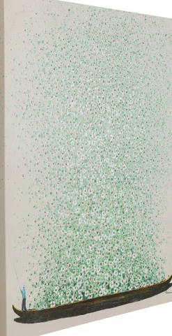 Obraz łódź I Zielone Kwiaty 80x100 Cm Beżowe Tło
