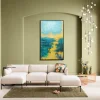 Obraz Do Salonu Duży Ręcznie Malowany Odcienie Niebieskiego 125x215 Cm