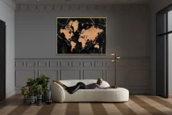 Obraz Duży Czarno-złoty Mapa świata Front Szklany 150x100 Cm