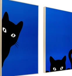 Obraz 2-elementowy Niebieski 40x60 Cm Czarne Koty