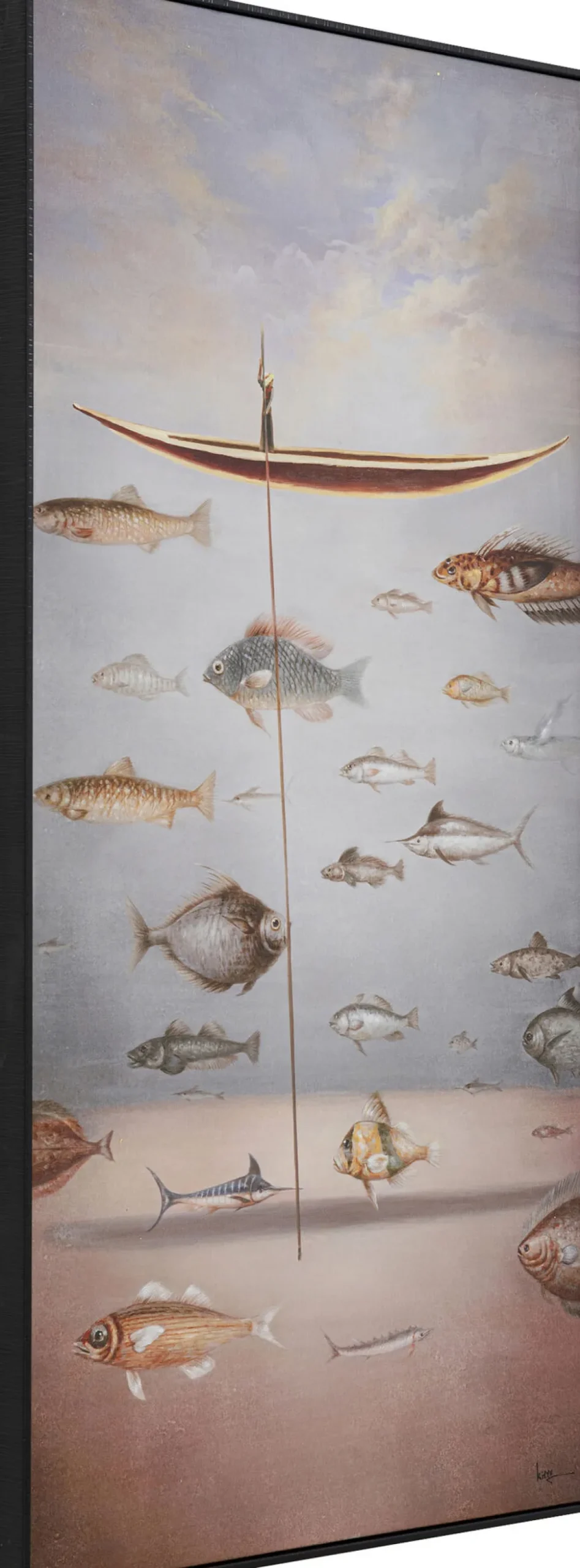 Obraz Kolorowy łódka I Ryby Rama Czarna 60x120 Cm