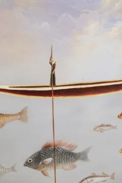 Obraz Kolorowy łódka I Ryby Rama Czarna 60x120 Cm