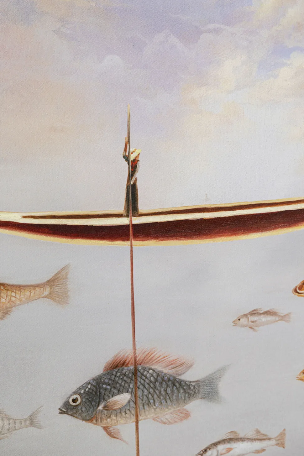 Obraz Kolorowy łódka I Ryby Rama Czarna 60x120 Cm