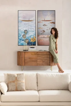 Obraz Kolorowy łódka I Ryby Rama Czarna 60x120 Cm