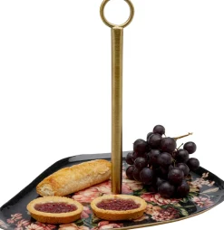 Patera Stalowa Z Uchwytem Motyw Kwiatowy 27x23 Cm