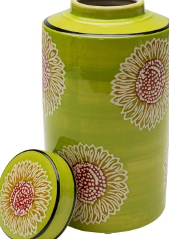 Pojemnik Dekoracyjny Porcelanowy Zielony Z Kwiatami Ø15x27 Cm