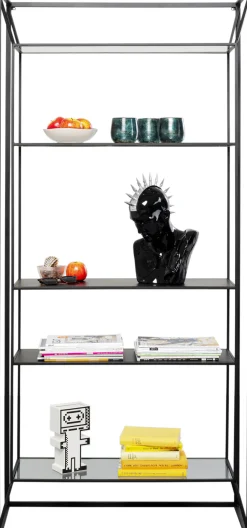Regał Loft Stal Czarna I Szkło Transparentne 90x200 Cm