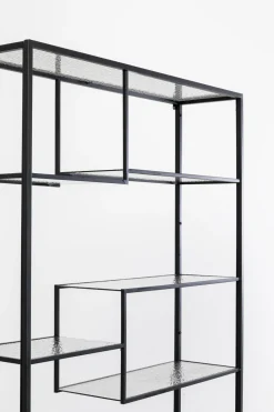 Regał Stojący Loft Czarny Ze Szklanymi Półkami 115x195 Cm