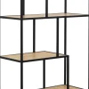 Regał Stojący Półki Naturalne MDF Laminowany Rama Czarna Stalowa 77x185 Cm