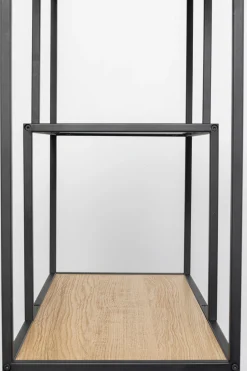 Regał Stojący Półki Naturalne MDF Laminowany Rama Czarna Stalowa 77x185 Cm