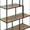 Regał Stojący Półki Naturalne MDF Laminowany Rama Czarna Stalowa 77x100 Cm