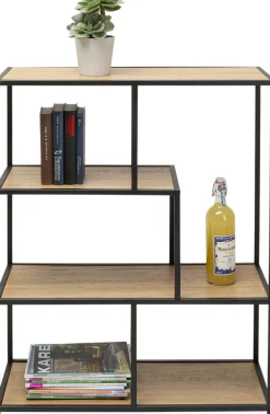 Regał Stojący Półki Naturalne MDF Laminowany Rama Czarna Stalowa 77x100 Cm