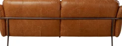 Sofa Ekskluzywna 3-osobowa Brązowa Skóra Semianilinowa Nogi Czarne 226 Cm