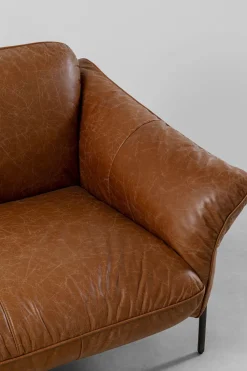 Sofa Ekskluzywna 3-osobowa Brązowa Skóra Semianilinowa Nogi Czarne 226 Cm