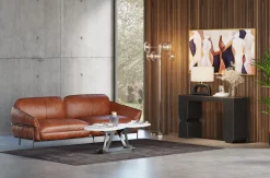 Sofa Ekskluzywna 3-osobowa Brązowa Skóra Semianilinowa Nogi Czarne 226 Cm