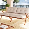 Sofa Ogrodowa 3-osobowa Siedzisko Kremowe 180 Cm Nogi Drewno Akacjowe