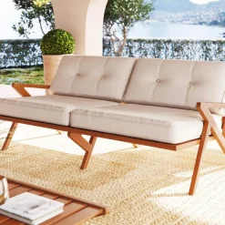 Sofa Ogrodowa 3-osobowa Siedzisko Kremowe 180 Cm Nogi Drewno Akacjowe