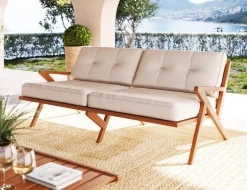 Sofa Ogrodowa 3-osobowa Siedzisko Kremowe 180 Cm Nogi Drewno Akacjowe