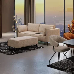 Sofa 3-os. Tapicerowana W Kolorze Szarym Nogi Stal Czarne 233 Cm