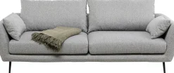 Sofa 3-osobowa 219 Cm Tapicerowana Szara Nogi Czarne