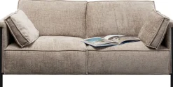 Sofa 2-osobowa Beżowa Tkanina Szenilowa Nogi Czarne 178 Cm