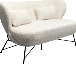 Sofa 2-osobowa Biała Boucle Nogi Czarne Stalowe 139 Cm