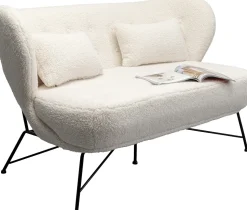 Sofa 2-osobowa Biała Boucle Nogi Czarne Stalowe 139 Cm