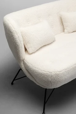 Sofa 2-osobowa Biała Boucle Nogi Czarne Stalowe 139 Cm