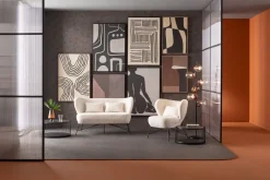 Sofa 2-osobowa Biała Boucle Nogi Czarne Stalowe 139 Cm