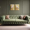 Sofa 3-osobowa Welurowa Pikowana Zielona Glamour 240 Cm Nogi Złote