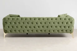 Sofa 3-osobowa Welurowa Pikowana Zielona Glamour 240 Cm Nogi Złote