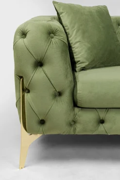 Sofa 3-osobowa Welurowa Pikowana Zielona Glamour 240 Cm Nogi Złote