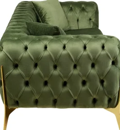 Sofa 2-osobowa Welurowa Pikowana Zielona Nogi Złote 200 Cm