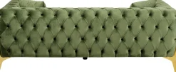 Sofa 2-osobowa Welurowa Pikowana Zielona Nogi Złote 200 Cm