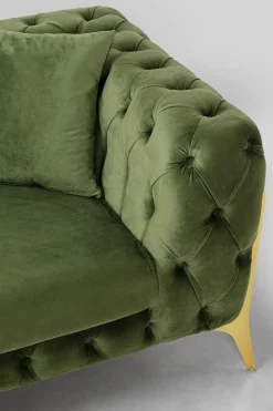Sofa 2-osobowa Welurowa Pikowana Zielona Nogi Złote 200 Cm