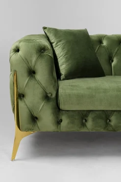 Sofa 2-osobowa Welurowa Pikowana Zielona Nogi Złote 200 Cm