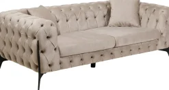 Sofa 2-osobowa Welurowa Pikowana Beżowa Nogi Czarne 200 Cm
