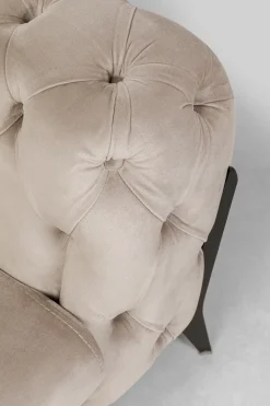 Sofa 2-osobowa Welurowa Pikowana Beżowa Nogi Czarne 200 Cm