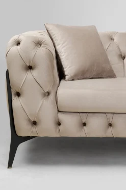 Sofa 2-osobowa Welurowa Pikowana Beżowa Nogi Czarne 200 Cm