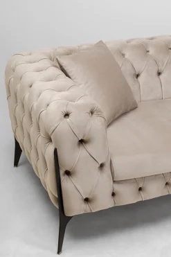 Sofa 2-osobowa Welurowa Pikowana Beżowa Nogi Czarne 200 Cm