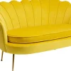 Sofa 2-osobowa Welurowa żółta 132 Cm Nogi Złote