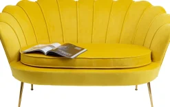 Sofa 2-osobowa Welurowa żółta 132 Cm Nogi Złote