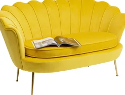 Sofa 2-osobowa Welurowa żółta 132 Cm Nogi Złote