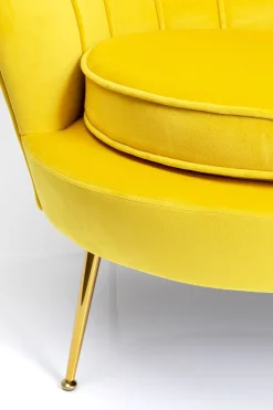 Sofa 2-osobowa Welurowa żółta 132 Cm Nogi Złote