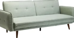 Sofa Rozkładana Z Podłokietnikami 222x86 Cm Jasnozielona Na Brązowych Nóżkach