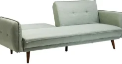 Sofa Rozkładana Z Podłokietnikami 222x86 Cm Jasnozielona Na Brązowych Nóżkach